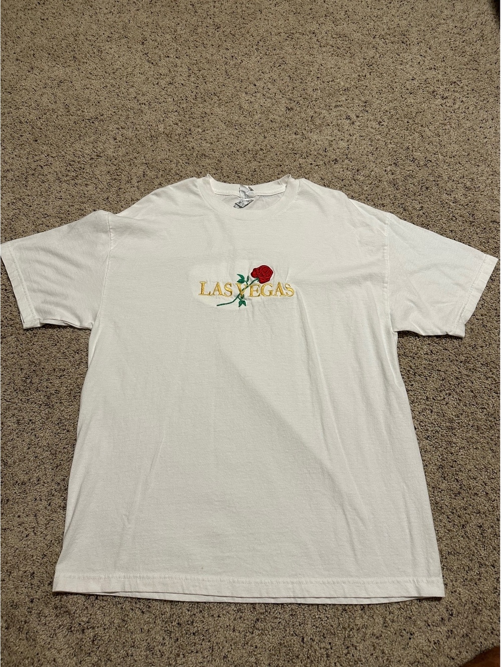 Alstyle White Las Vegas Embroidered Rose T-Shirt XL